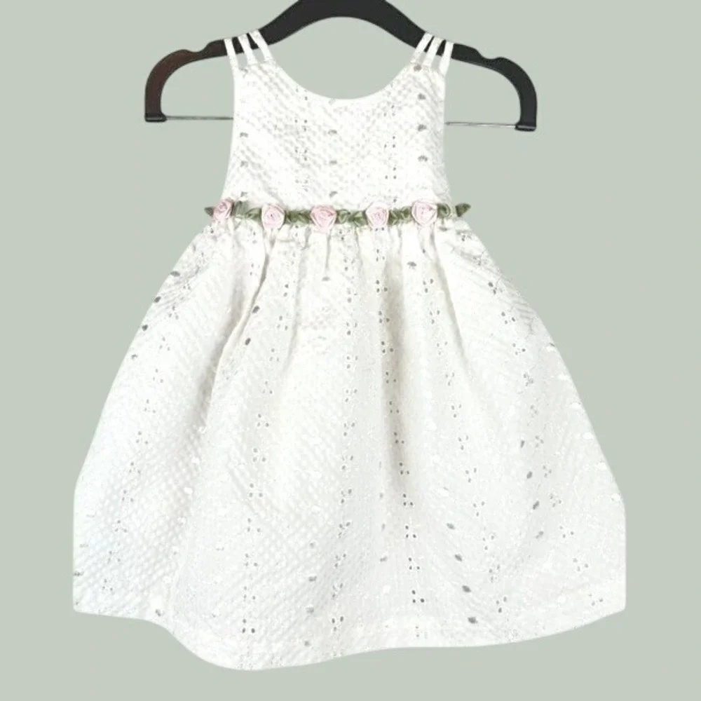 Vintage Bonnie Baby Dress White Eyelet Rosette Infant 24M